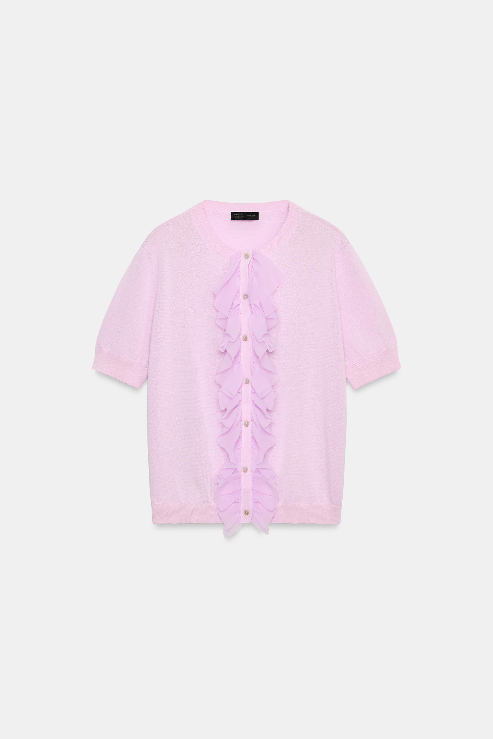 RUFFLED SHORT SLEEVE CARDIGAN